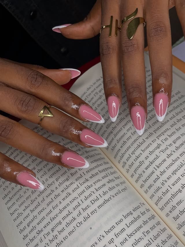 5. Glossy Pink Almond French Tips - french tip nail ideas