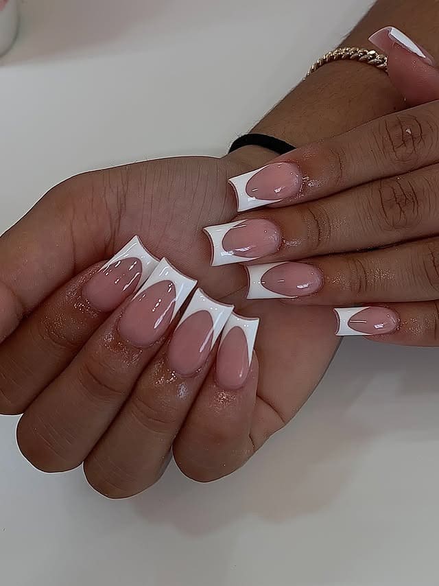 14. Deep Curve Square French Tip in Blush Pink - french tip nail ideas