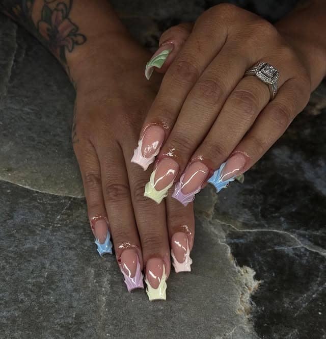16. Pastel Mixed French Tips on Nude Base - french tip nail ideas