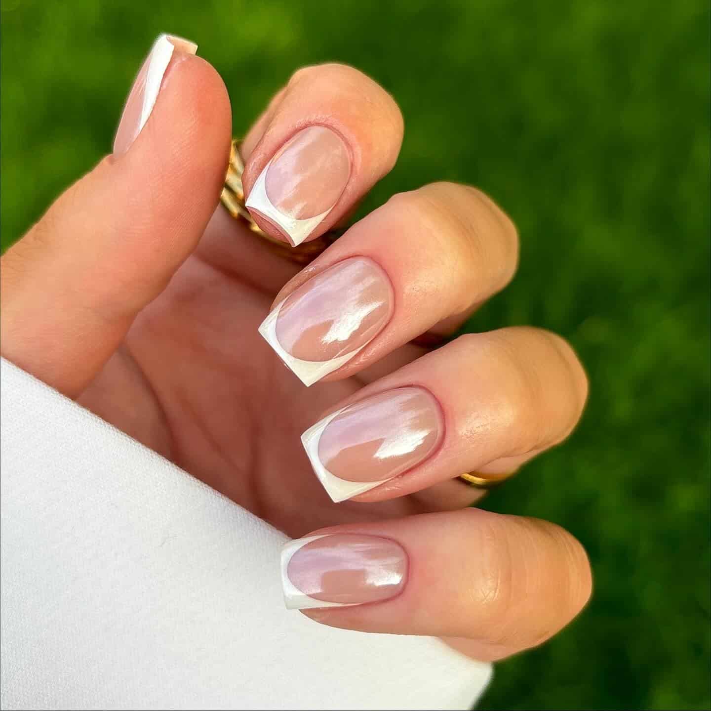 19. Pearl Finish French Tip on Short Square Nails - french tip nail ideas