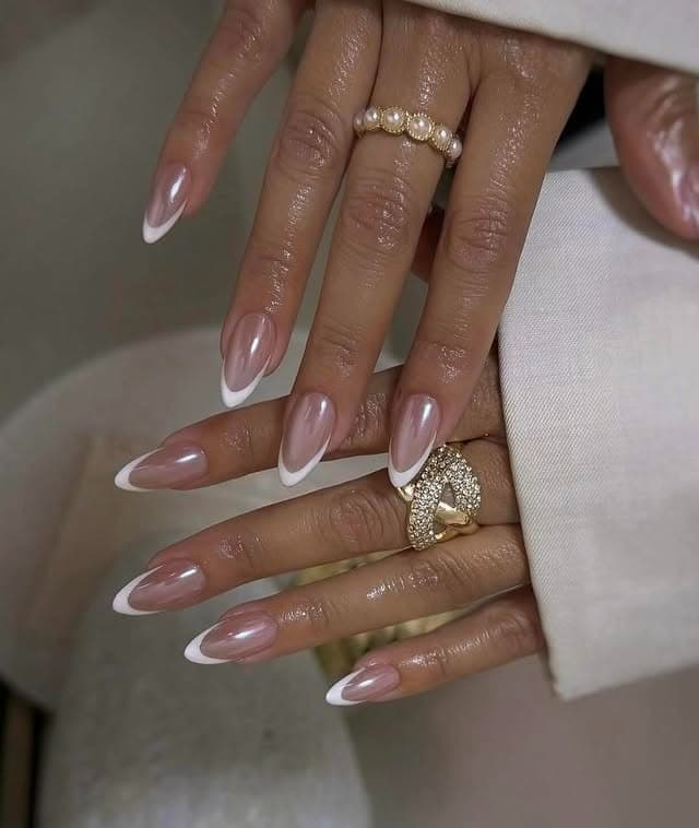 20. Almond French Tip with Soft Sheer Pink Base - french tip nail ideas