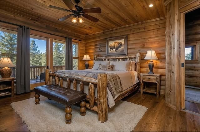 5. Lodge-Style Bedroom with Handcrafted Log Bed - rustic bedroom ideas
