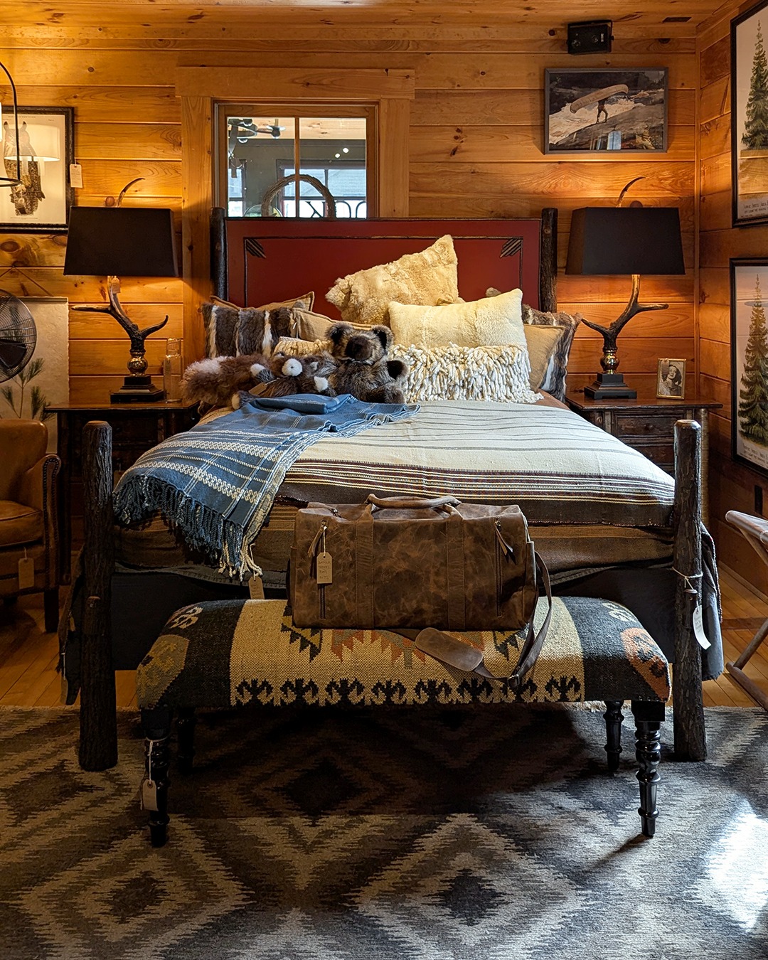 14. Classic Lodge Bedroom with Warm Honey Wood and Cream Textiles - rustic bedroom ideas