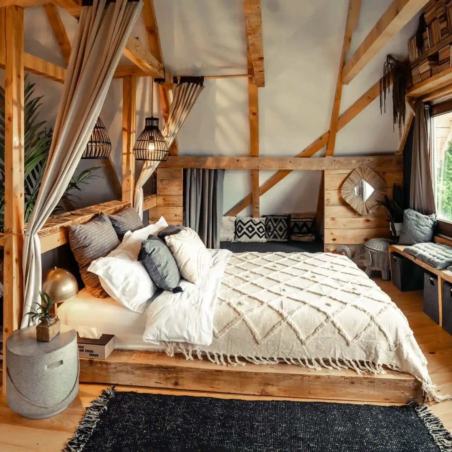 17. Scandinavian Rustic Bedroom with Natural Wood and Black Accents - rustic bedroom ideas