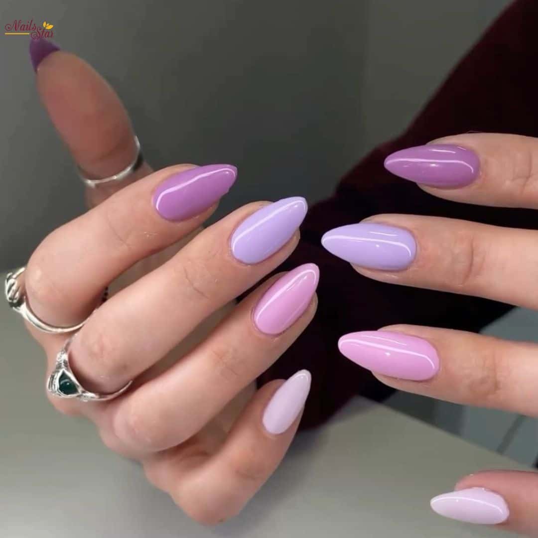 19. Pastel Lavender Almond Nails with Smooth Gradient Blend - purple and lavender nail ideas