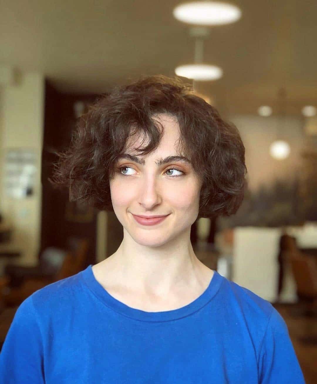 11. Soft Curly Espresso Ear-Length Bob with Fringe - Ear Length Bob