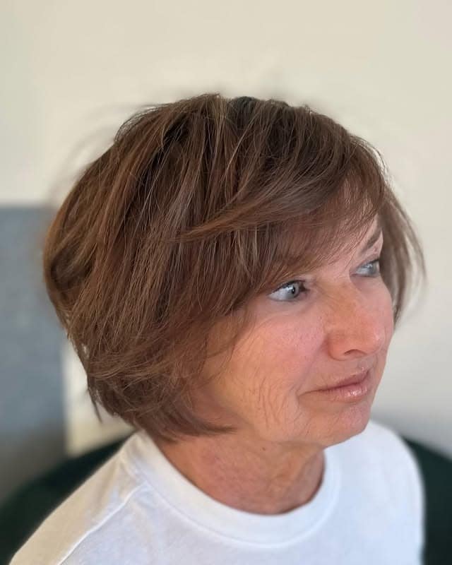14. Feathered Light Brown Layered Ear-Length Bob - Ear Length Bob