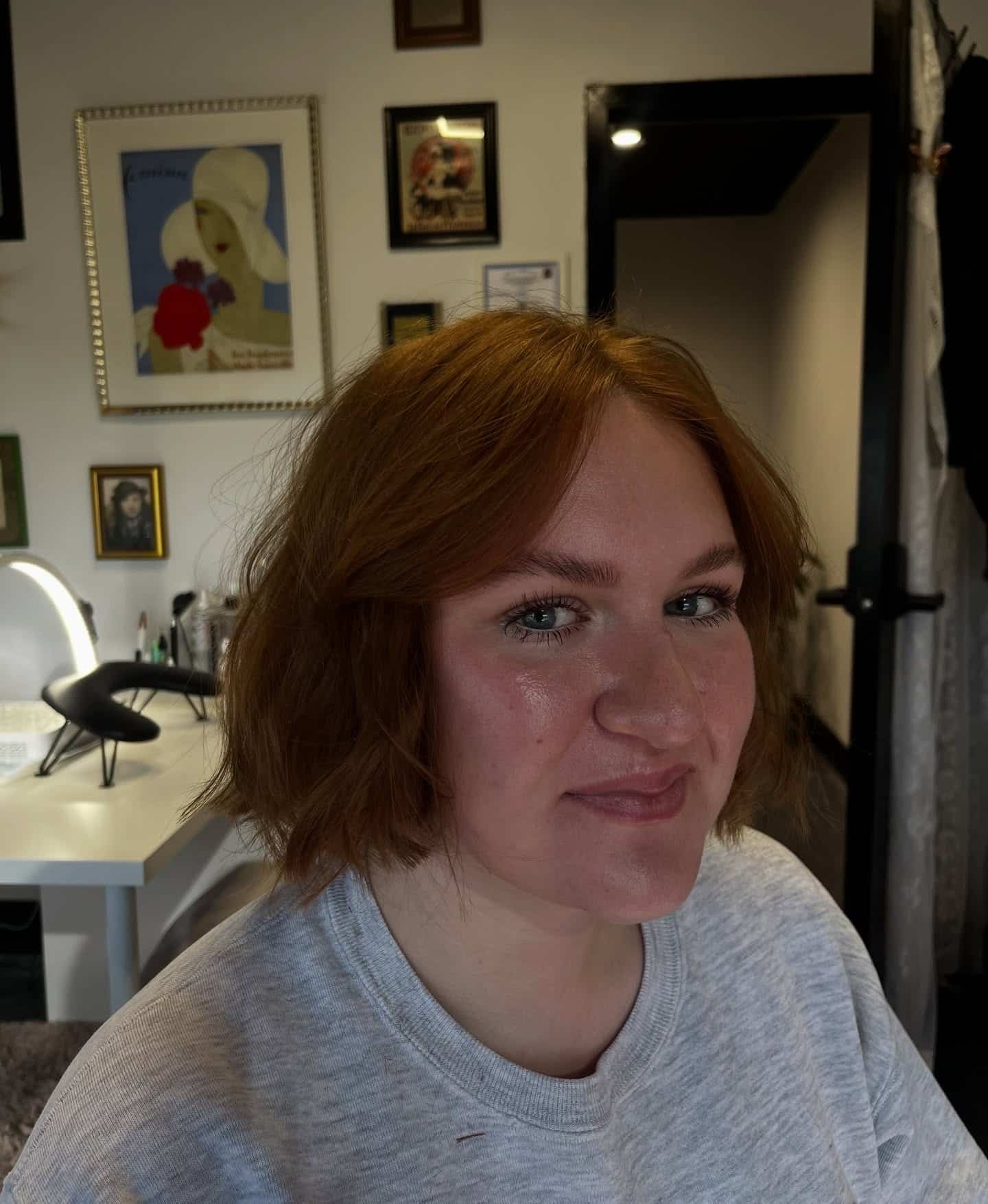 18. Warm Copper Textured Ear-Length Bob with Fringe - Ear Length Bob