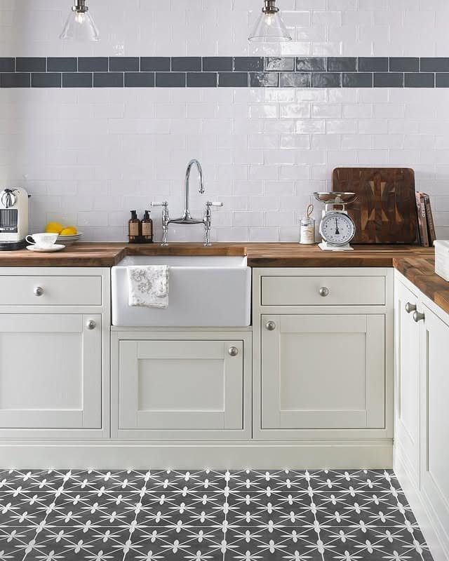 21. Classic White Subway Tile with Charcoal Accent Band - kitchen tile ideas