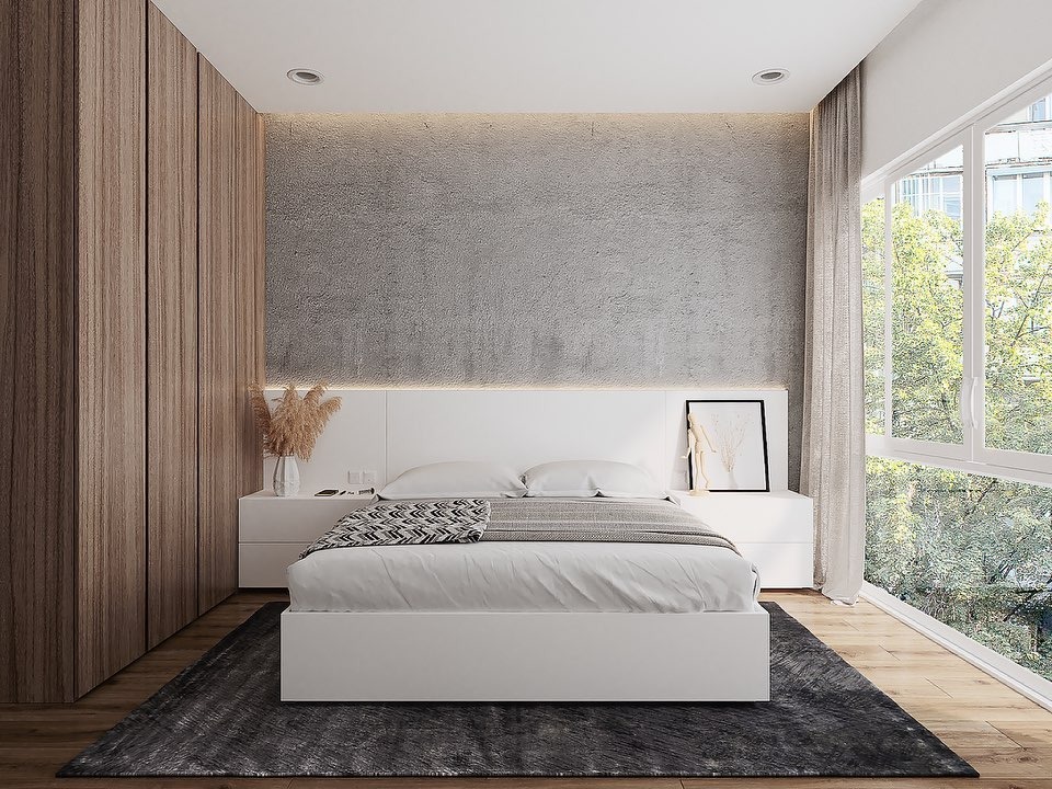 2. Soft Gray Texture & White Minimal Bedroom - minimalist bedroom ideas
