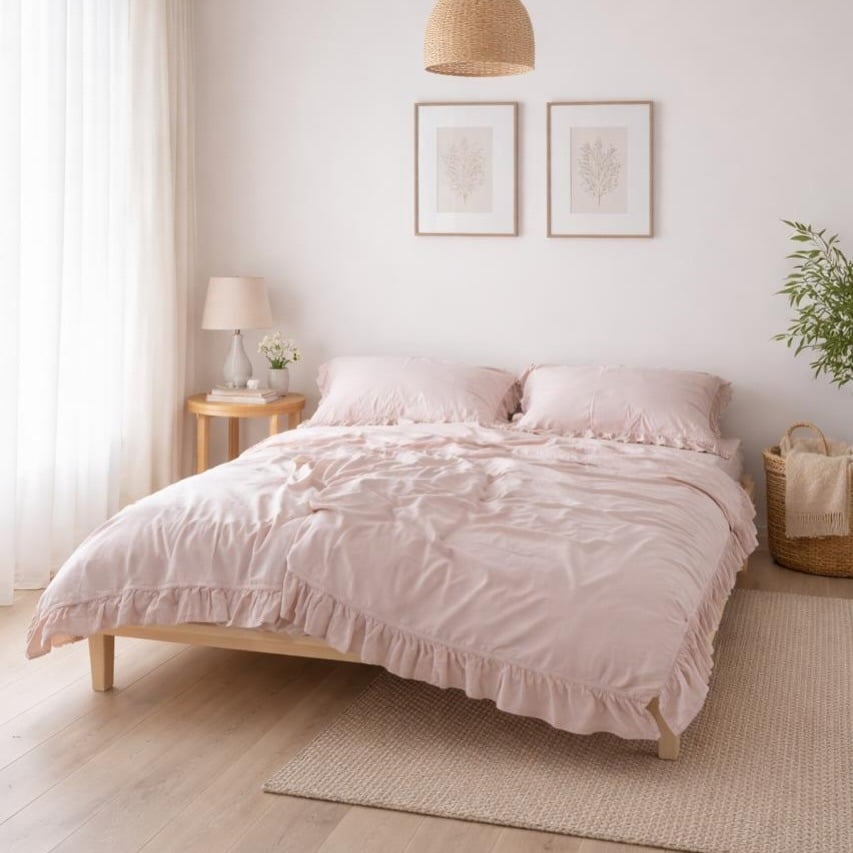 4. Blush Tones & Light Wood Cozy Bedroom - minimalist bedroom ideas