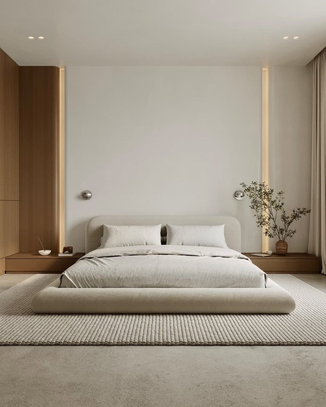 5. Cream Layers & Soft Lighting Minimal Bedroom - minimalist bedroom ideas