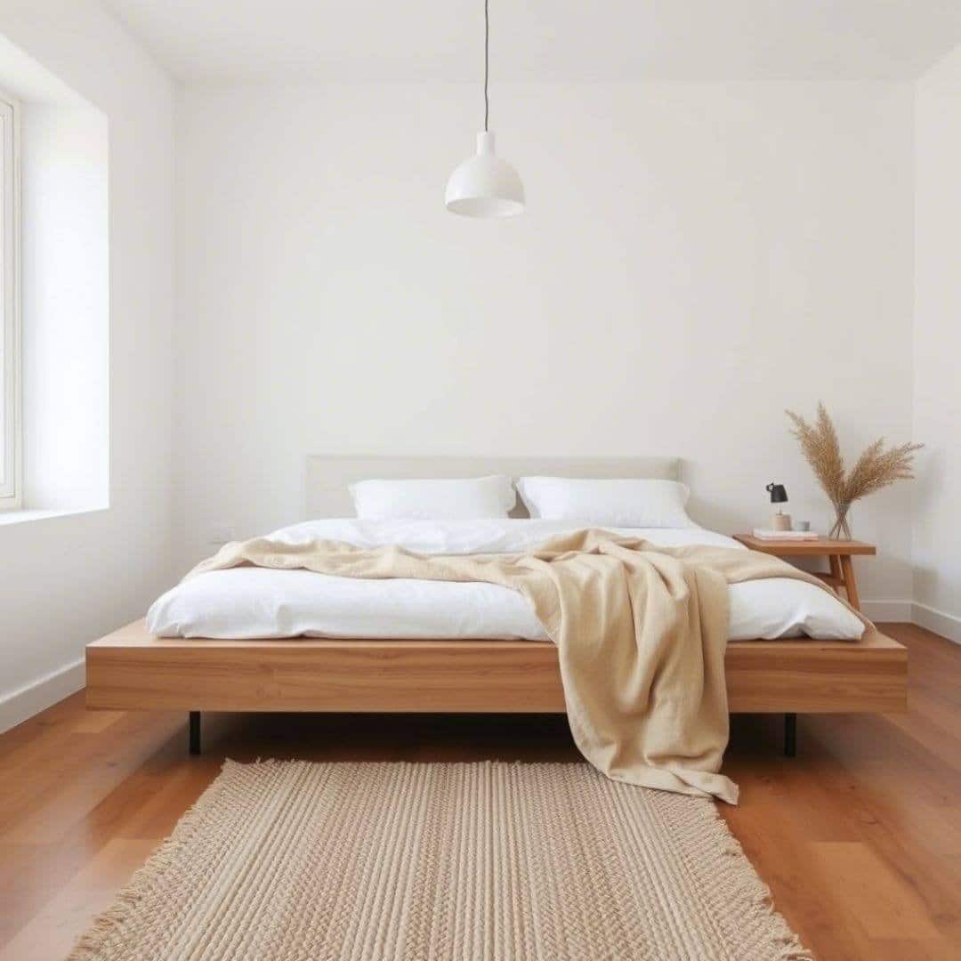 11. Light Wood & Soft Beige Minimal Bedroom - minimalist bedroom ideas