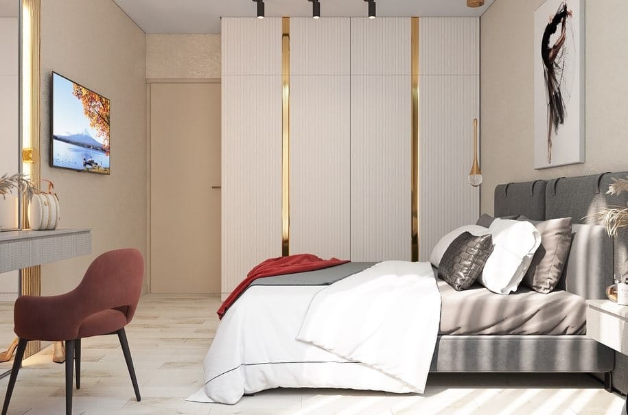 13. Neutral Glam Bedroom with Gold Accents - minimalist bedroom ideas