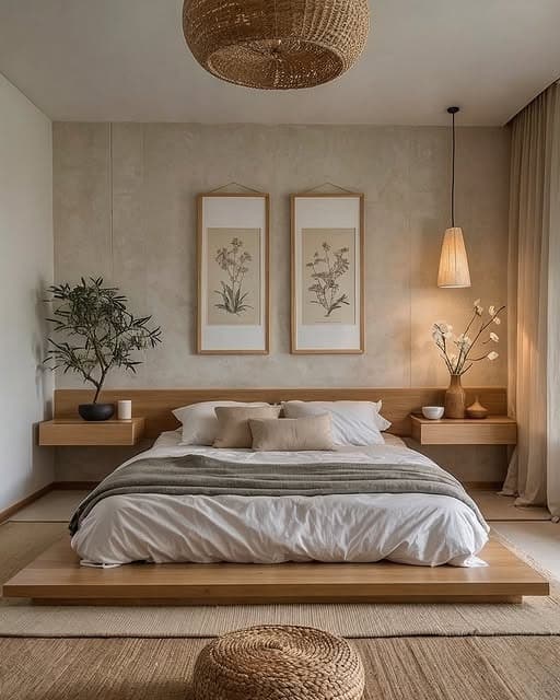 21. Warm Beige & Natural Texture Minimal Bedroom - minimalist bedroom ideas