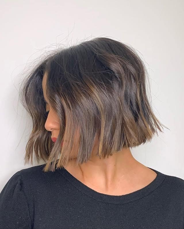 14. Blunt Textured Bob with Ash Brown Highlights - Short Messy Hair For Women