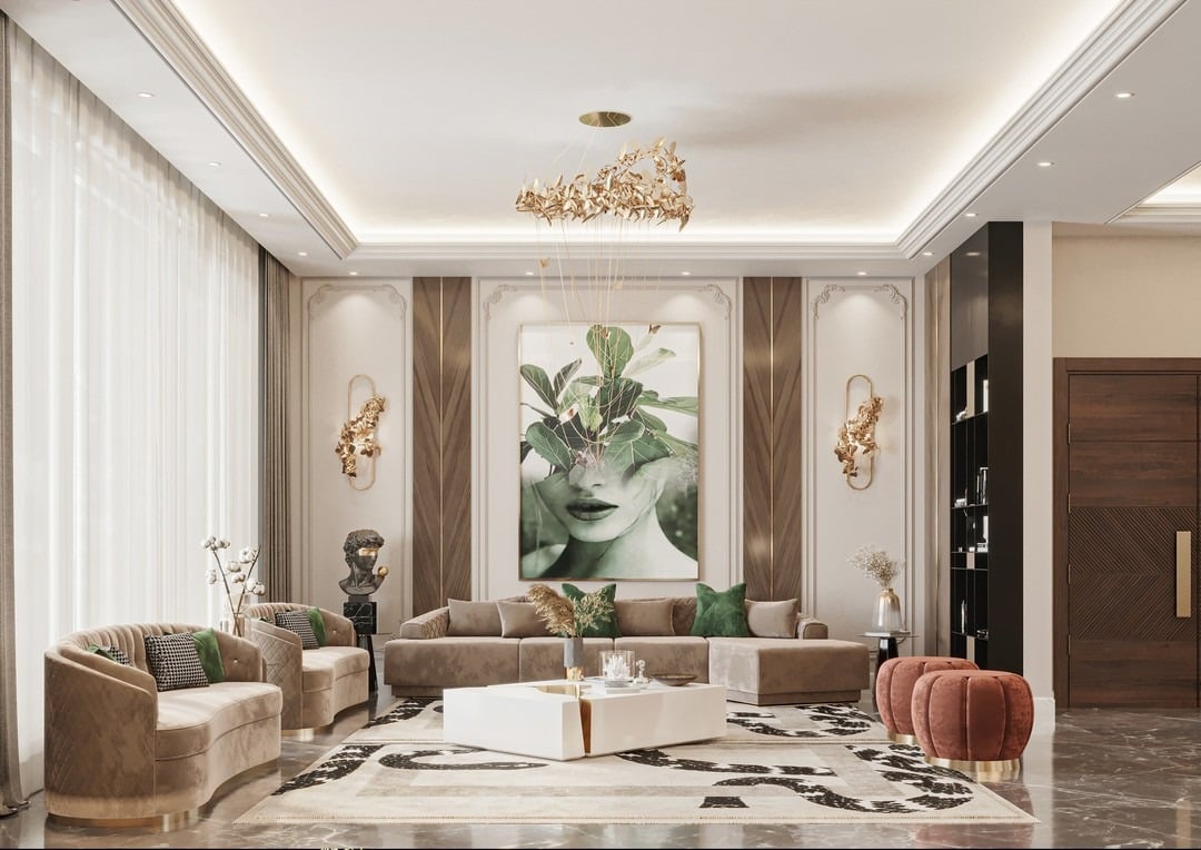 10. Elegant Contemporary Living Room with Soft Neutrals and Artistic Focal Point - large living room ideas