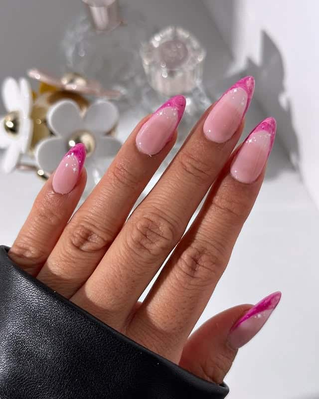 14. Pink French Tip Almond Nails with Glossy Finish - nail art ideas