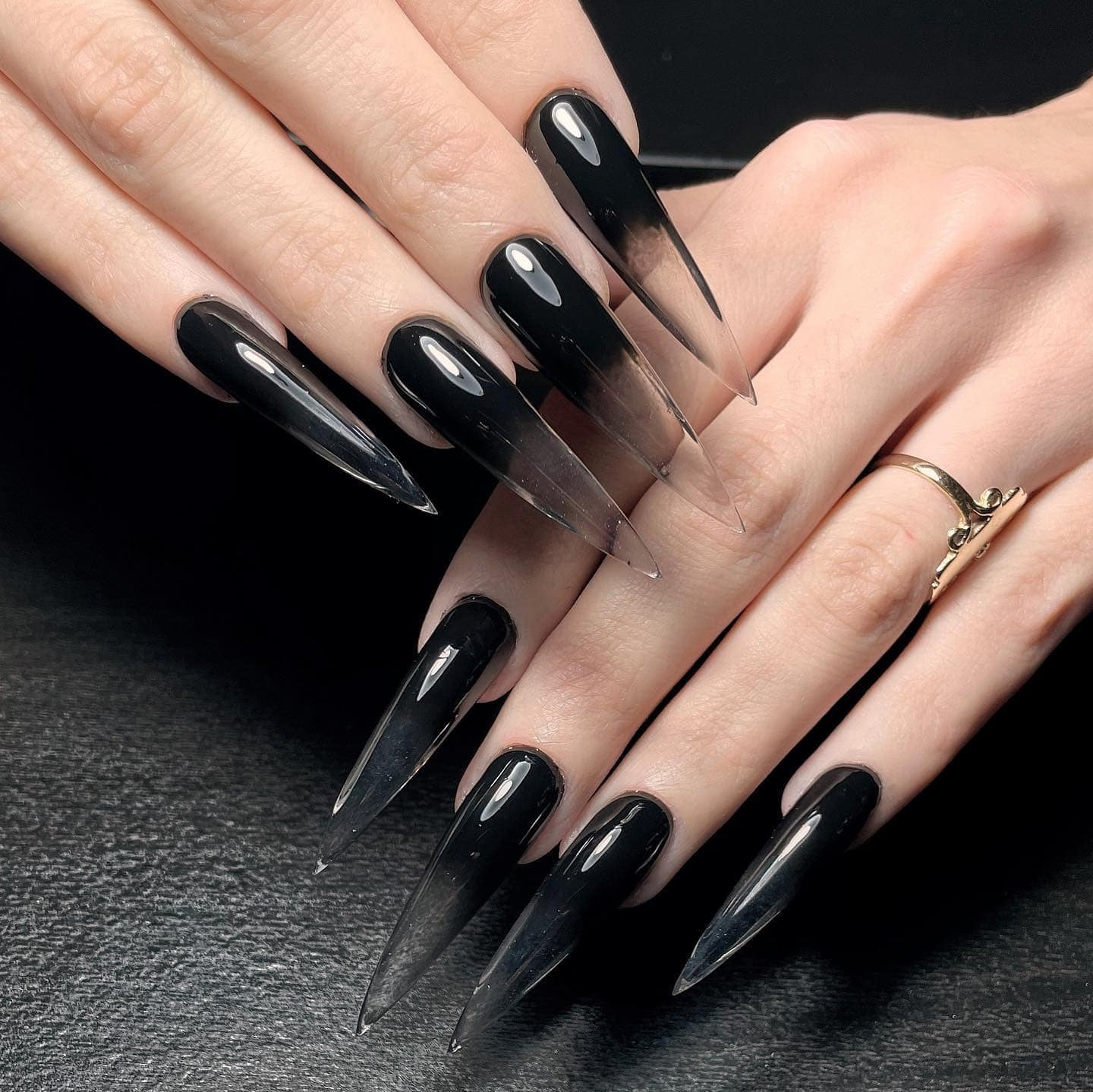 2. Black Smoke Ombre Stiletto Nails - grunge nail ideas