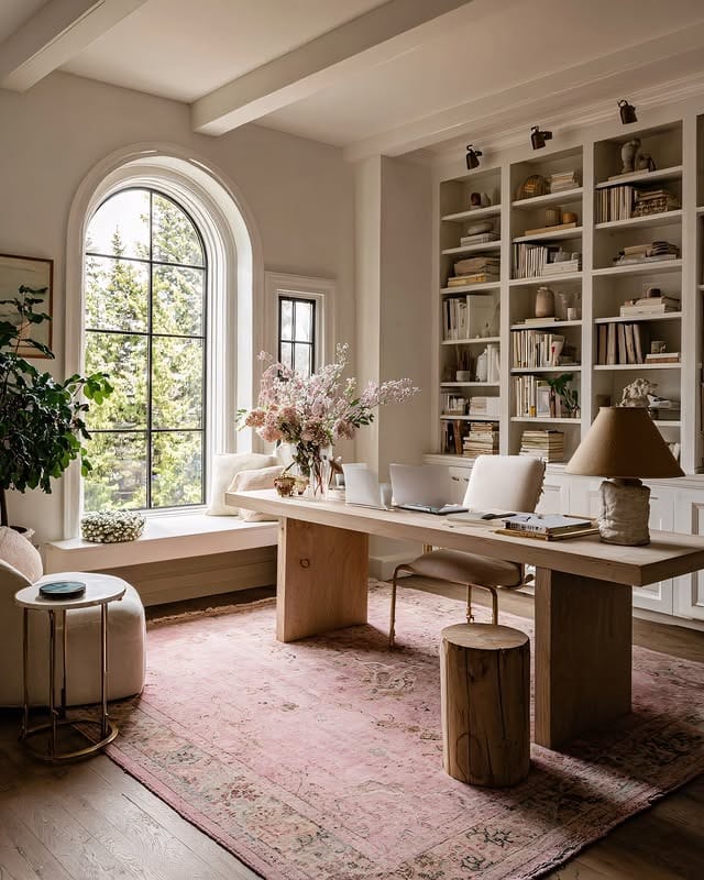 4. Light-Filled Home Office with Soft Neutrals and Natural Textures - home office ideas