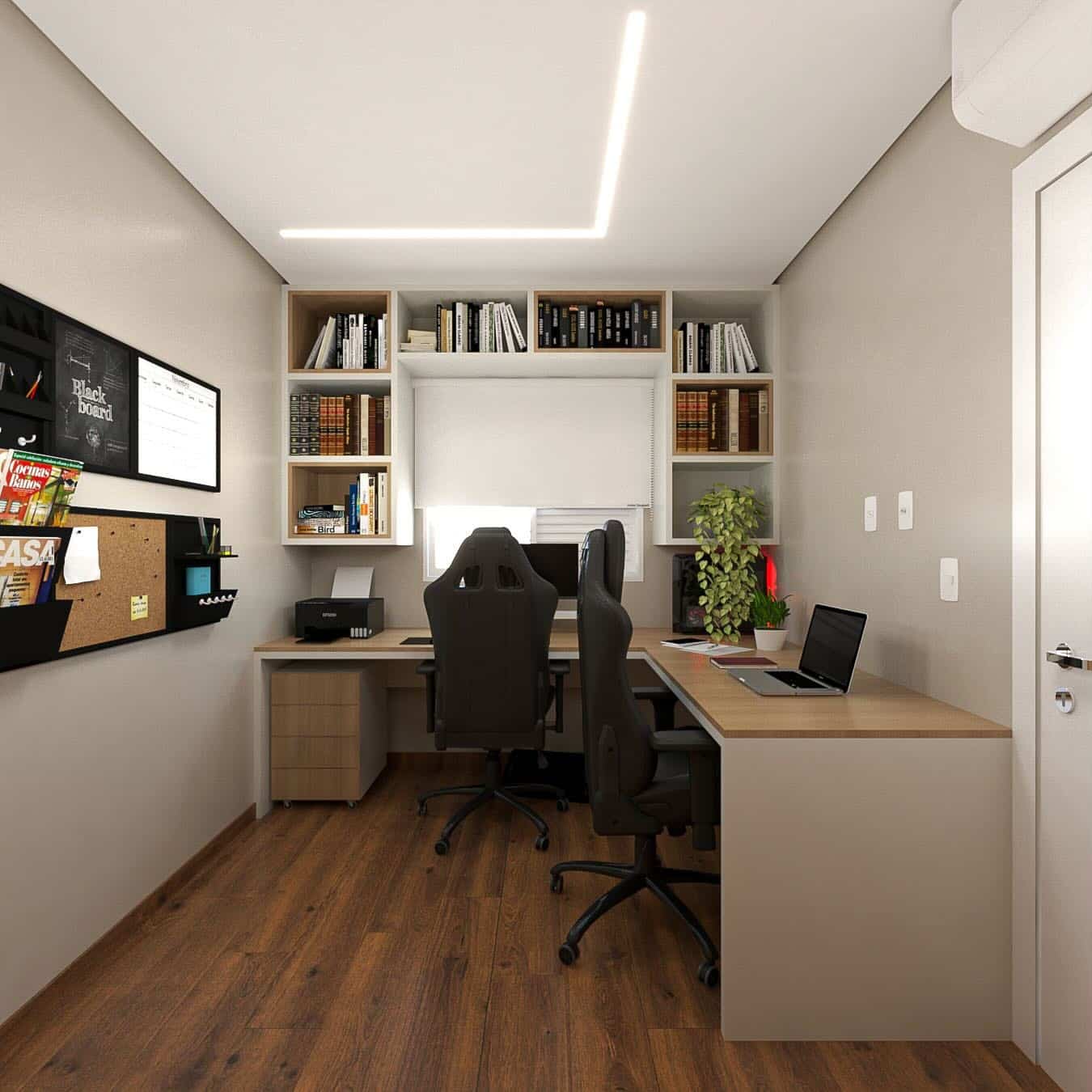 5. Minimal Dual Workstation with Warm Wood and Neutral Finishes - home office ideas