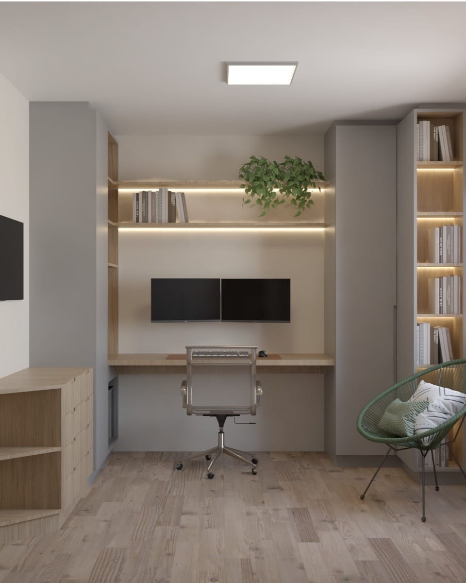 8. Minimalist Workspace with Floating Shelves and Soft Wood Accents - home office ideas