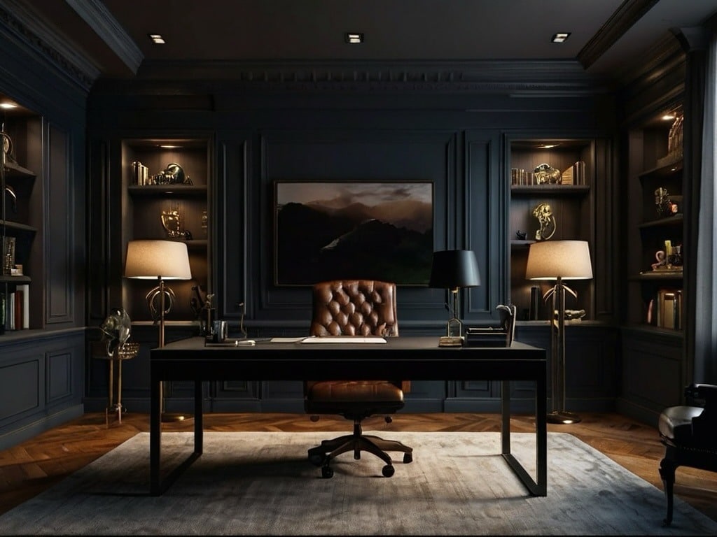 13. Dramatic Executive Office in Deep Charcoal and Walnut - home office ideas