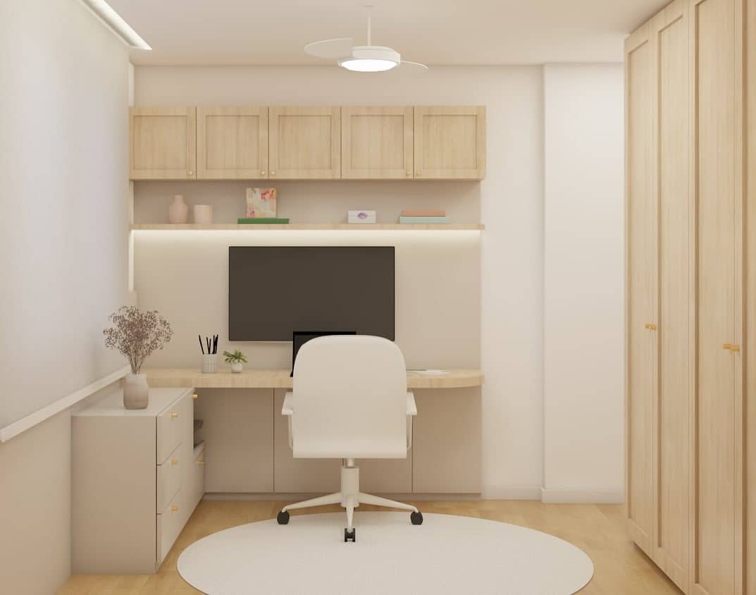 14. Minimal Light Wood Office with Soft Beige and Cream Tones - home office ideas