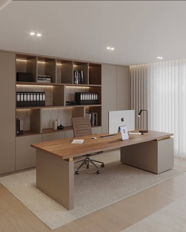 19. Casual Modern Workspace with Natural Light and Soft Textures - home office ideas