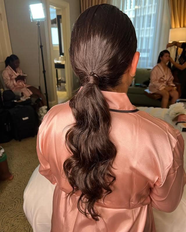 10. Chocolate Brown Low Ponytail with Natural Shine - Sleek Low Ponytail