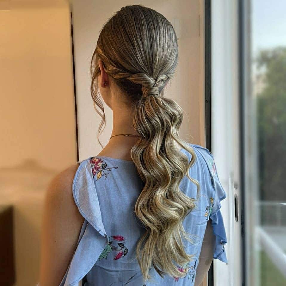15. Ash Blonde Textured Low Ponytail with Twisted Detail - Sleek Low Ponytail