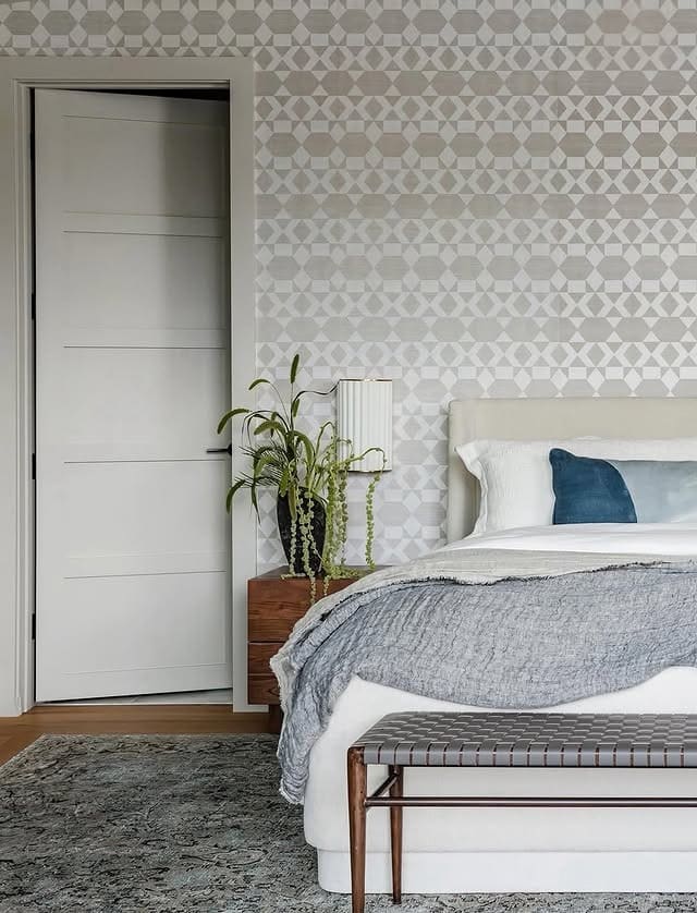 2. Soft Gray Geometric Calm Bedroom - spa style bedroom ideas