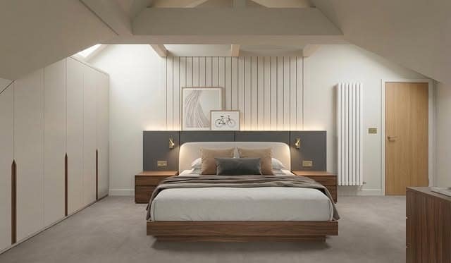 7. Attic Style Bedroom with Soft Neutrals and Clean Lines - spa style bedroom ideas