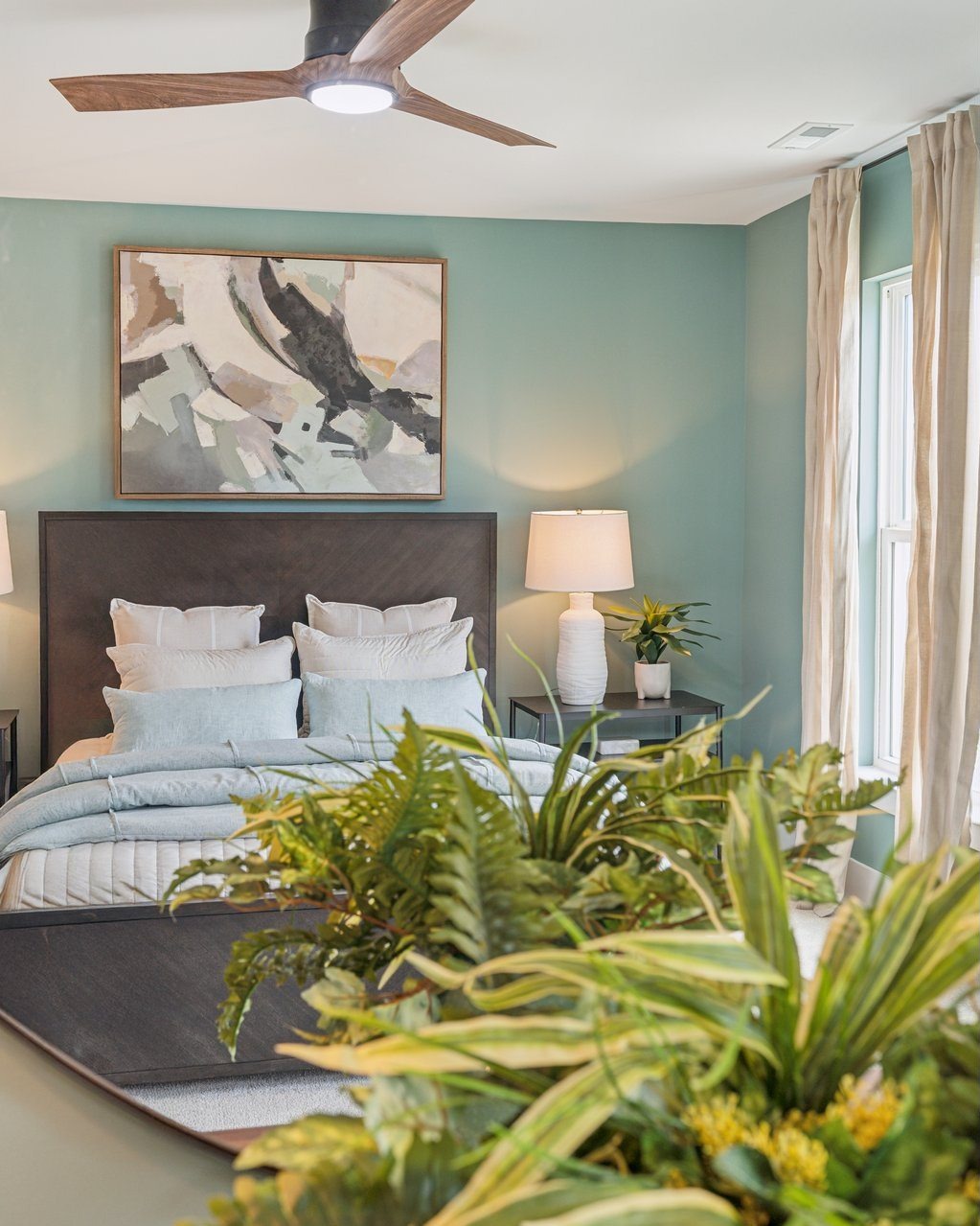 13. Sage Green Bedroom with Natural Accents - spa style bedroom ideas