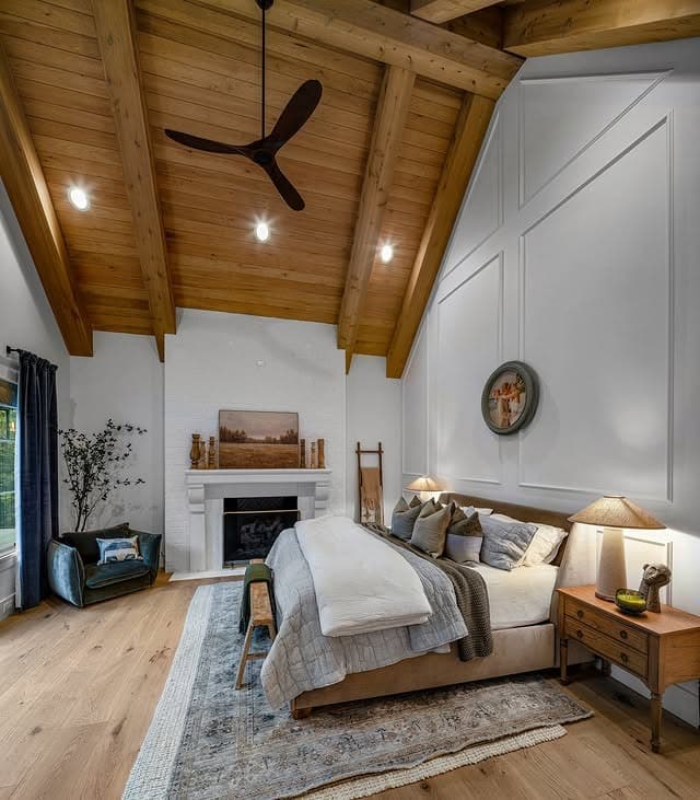 18. Rustic Vaulted Ceiling Bedroom with Natural Wood - spa style bedroom ideas