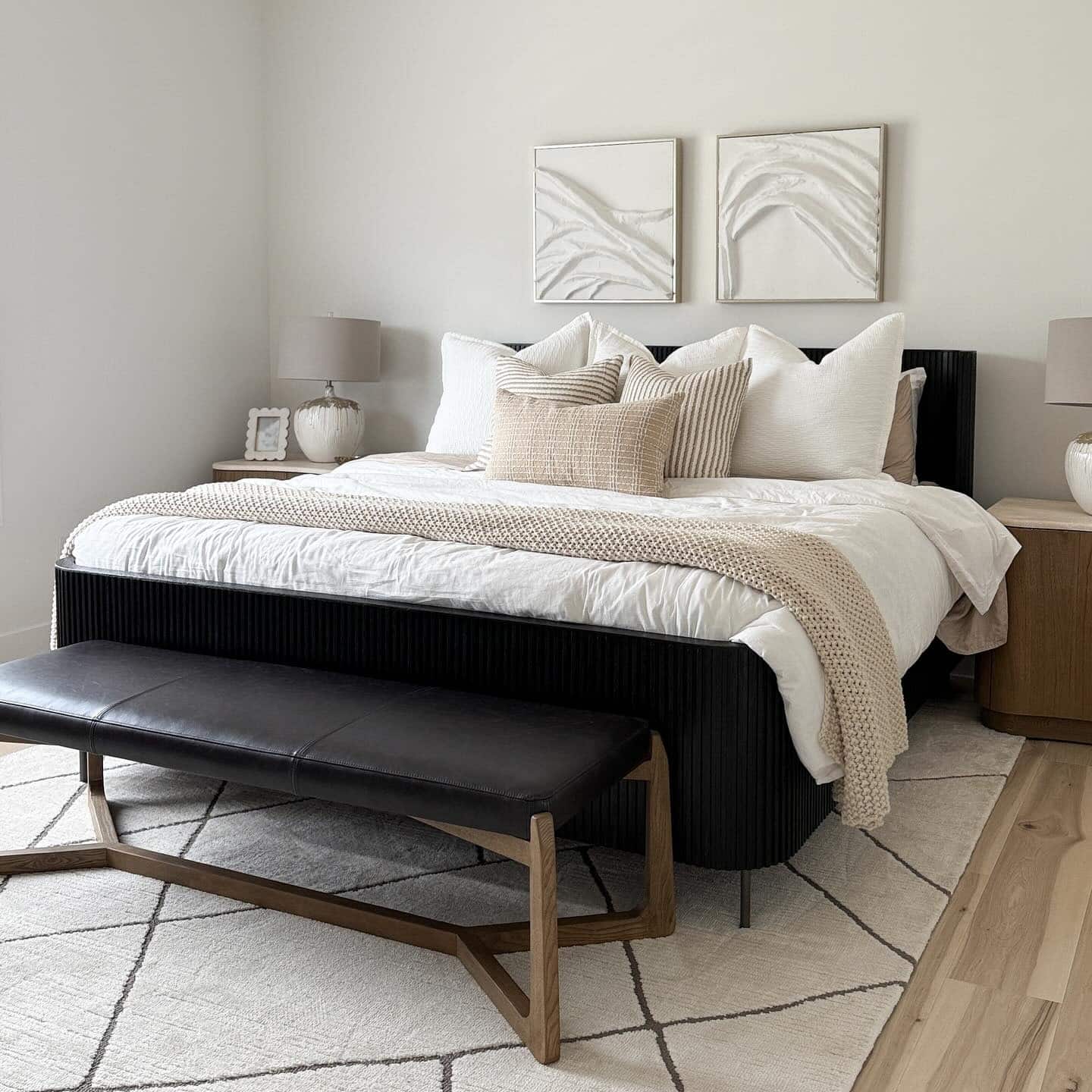 20. Modern Neutral Bedroom with Black and Wood Contrast - spa style bedroom ideas
