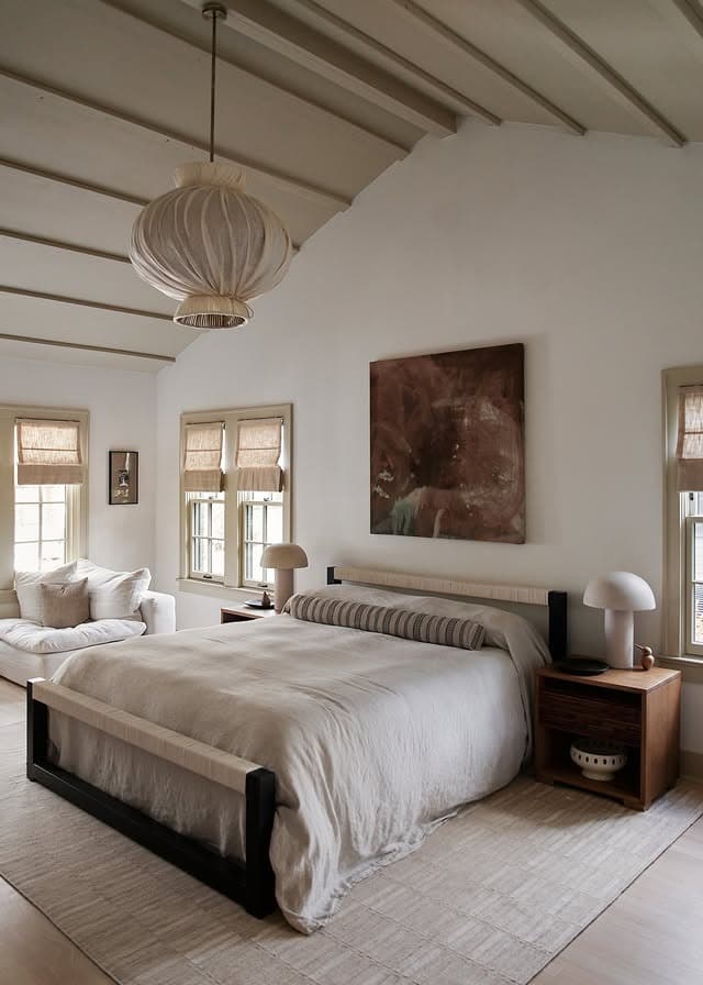 21. Soft Cream Retreat with Natural Wood Accents - spa style bedroom ideas