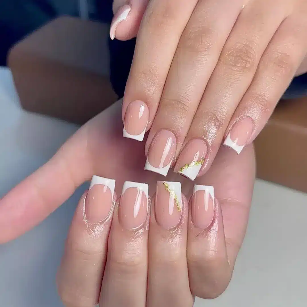 1. Classic Square French Tips with Gold Accent - short nail ideas