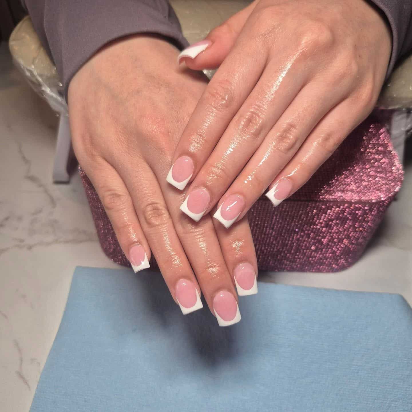 3. Soft Pink Square French Manicure - short nail ideas