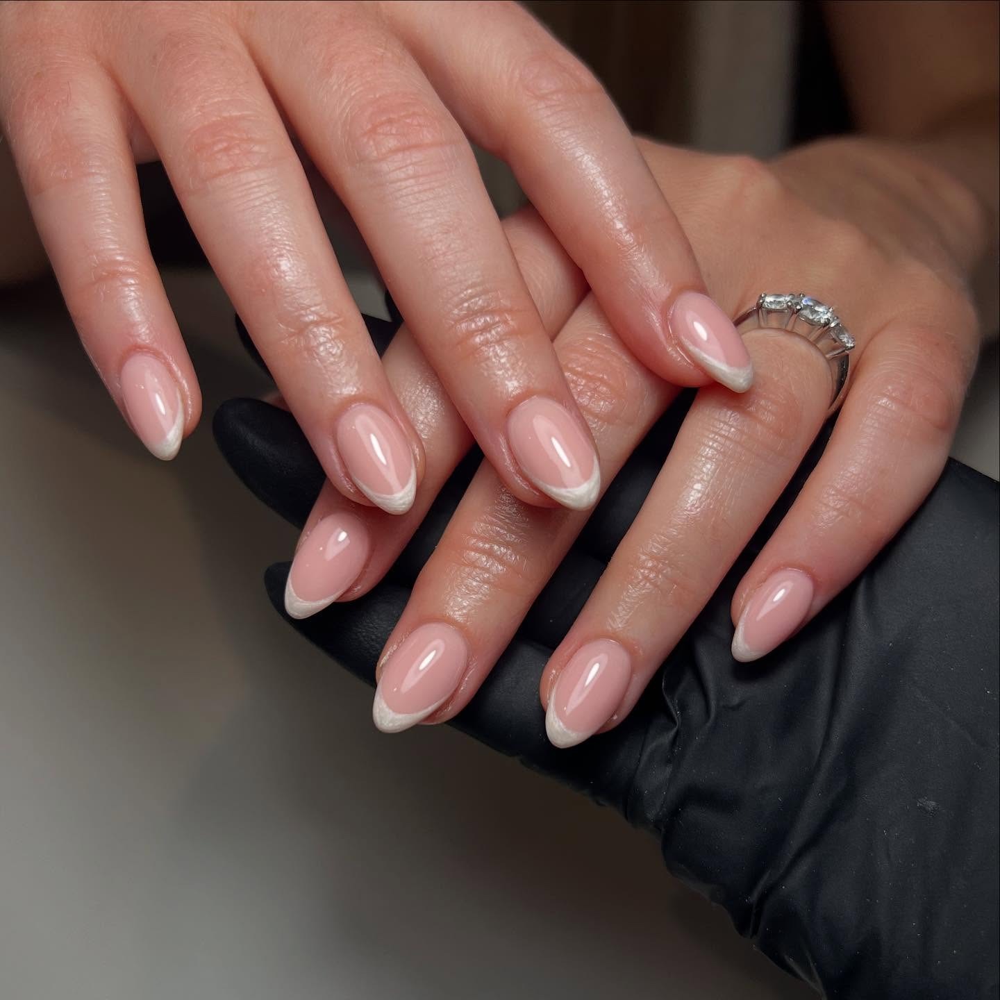 1. Soft Pink Almond French Tip Nails - nail ideas for wedding
