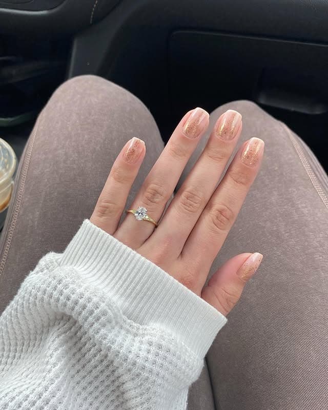7. Champagne Glitter Short Nails - nail ideas for wedding