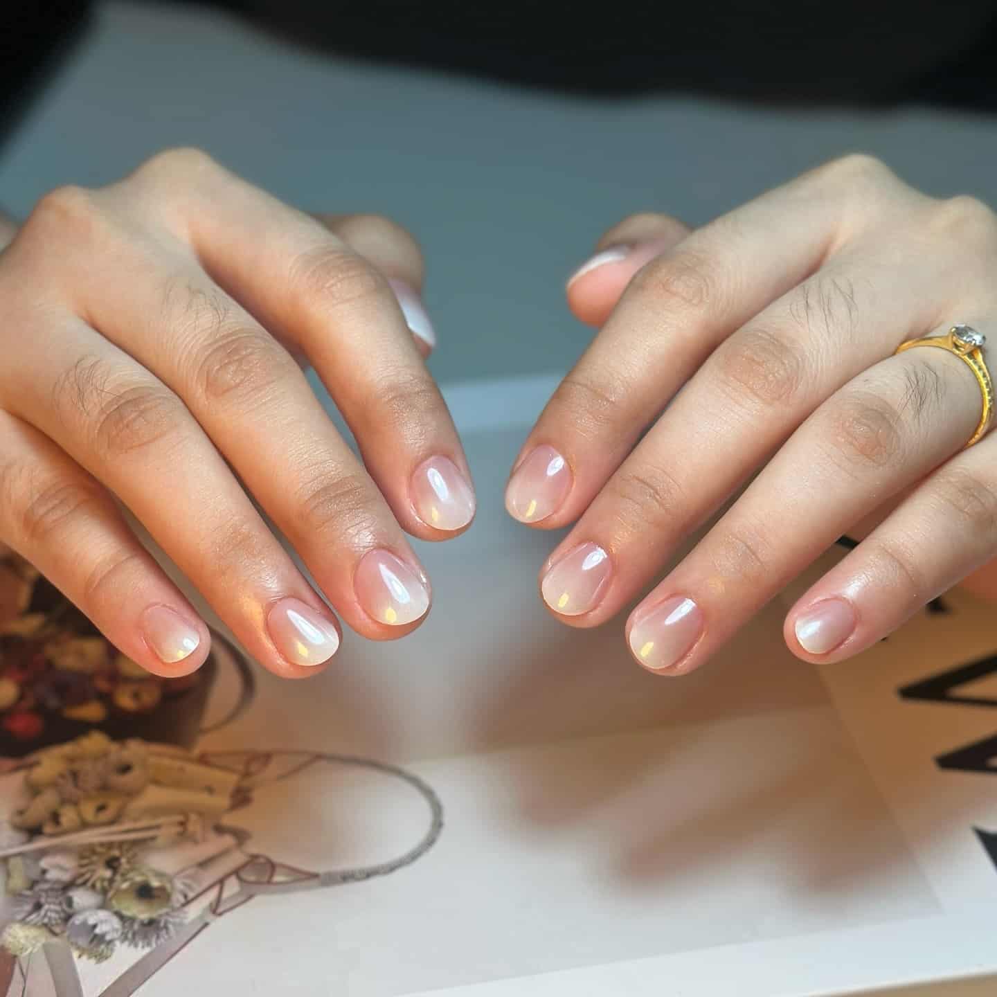 13. Sheer Gloss Natural Nails with Pearl Finish - nail ideas for wedding