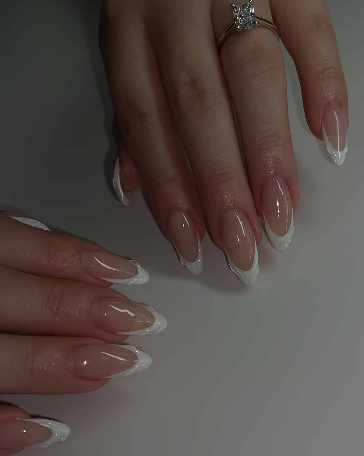 15. Classic Nude Almond French Tips - nail ideas for wedding