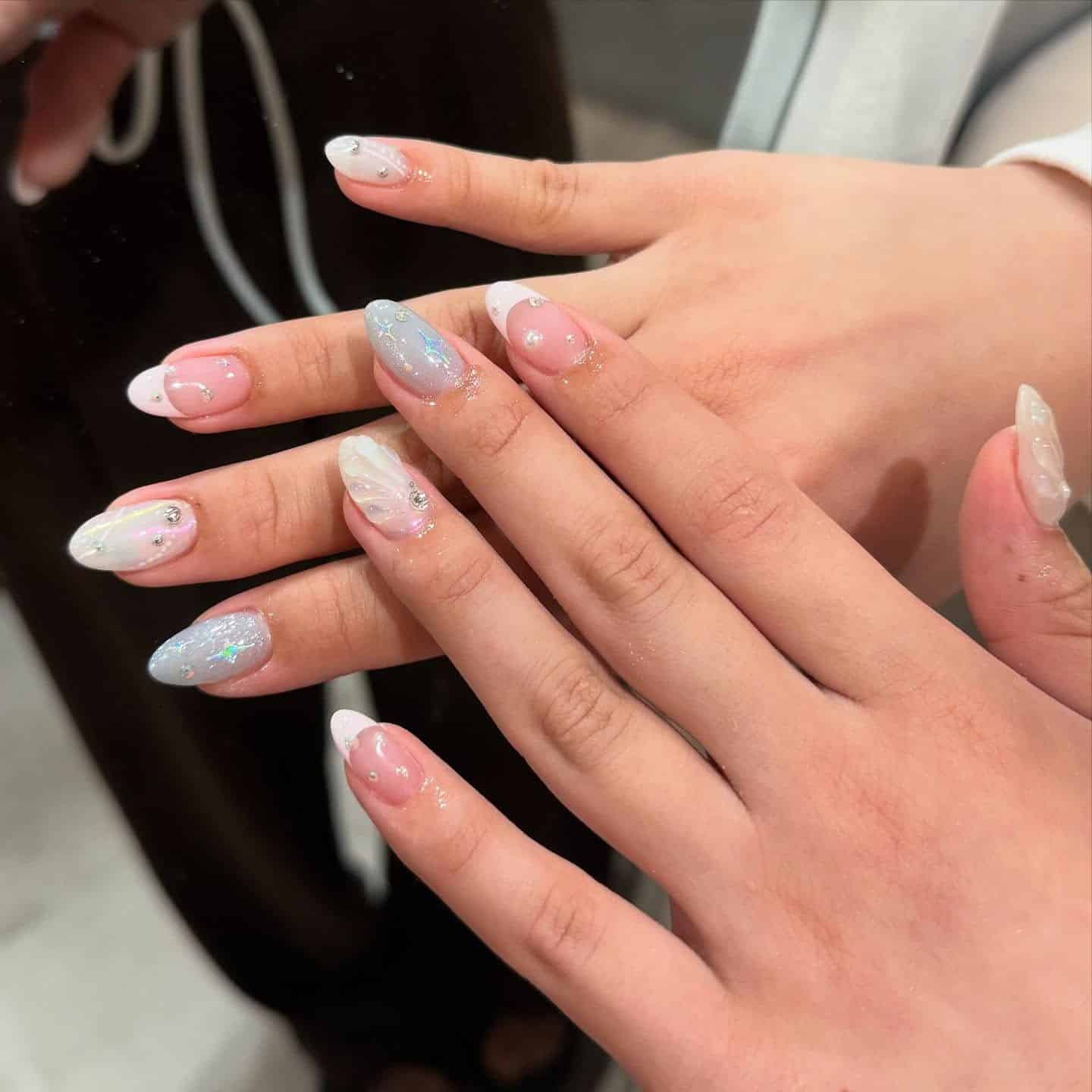 14. Iridescent Chrome Almond Nails with 3D Shell Art - summer nail ideas
