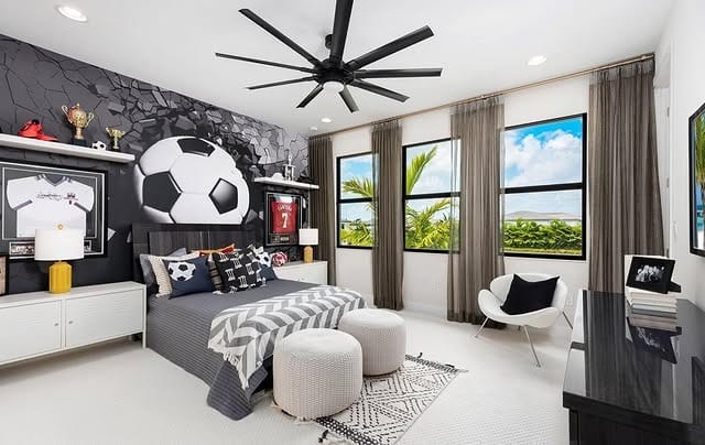 5. Monochrome Soccer Statement Wall Bedroom - soccer bedroom ideas