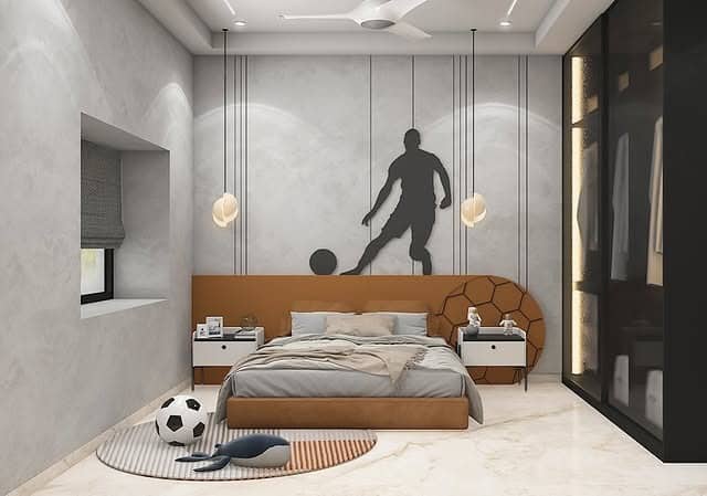 9. Minimalist Soccer Silhouette Bedroom - soccer bedroom ideas