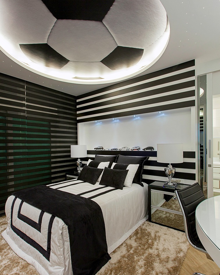 12. Black and White Soccer Ceiling Feature Bedroom - soccer bedroom ideas