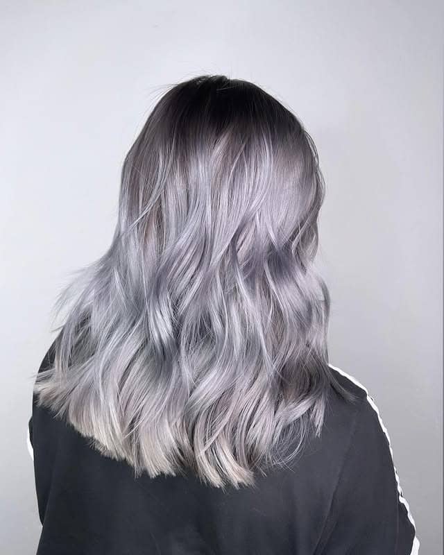 16. Silver Ash Platinum Textured Lob - Ash Platinum Hair Color