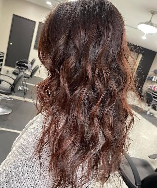 2. Long Loose Waves with Rich Chestnut Dimension - Warm Chestnut Hair Color