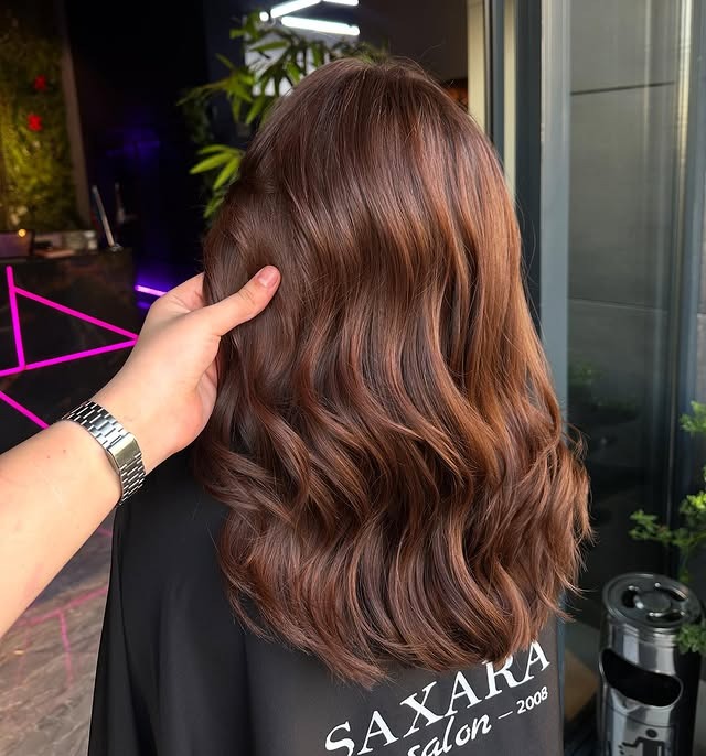 15. Silky Waves with Rich Chocolate Chestnut Blend - Warm Chestnut Hair Color